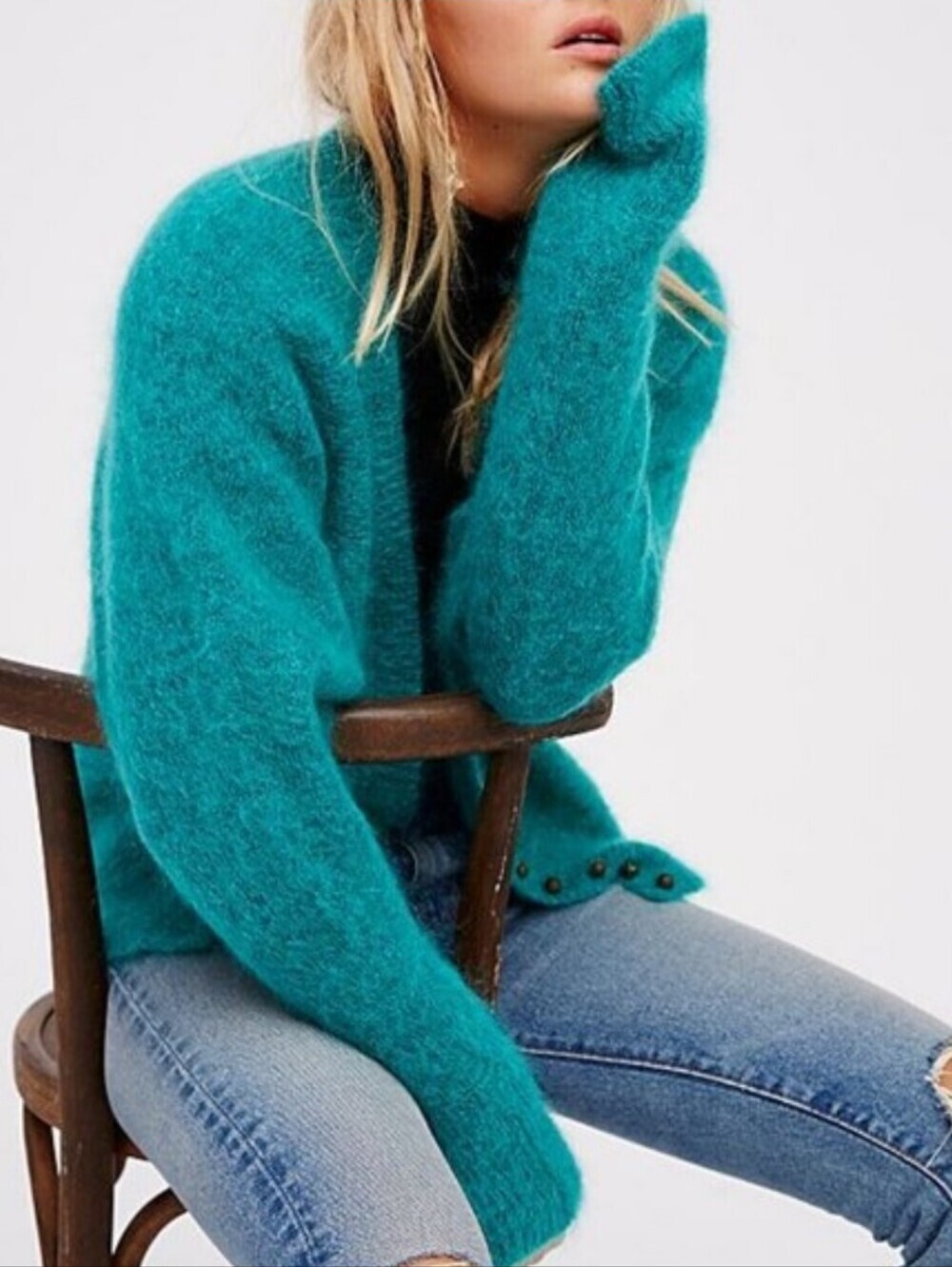 EUC Free People Alpaca And Wool Blend Sweater Green Blue Cardigan Sweater